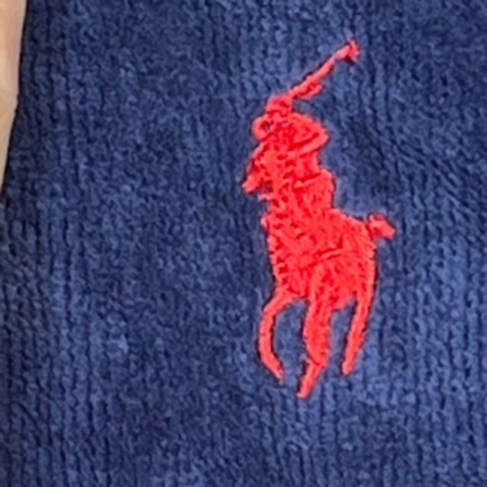 Polo Ralph Lauren Terry Cloth Belted Bathrobe Men's S/M Navy Blue Pony Logo - Picture 7 of 14